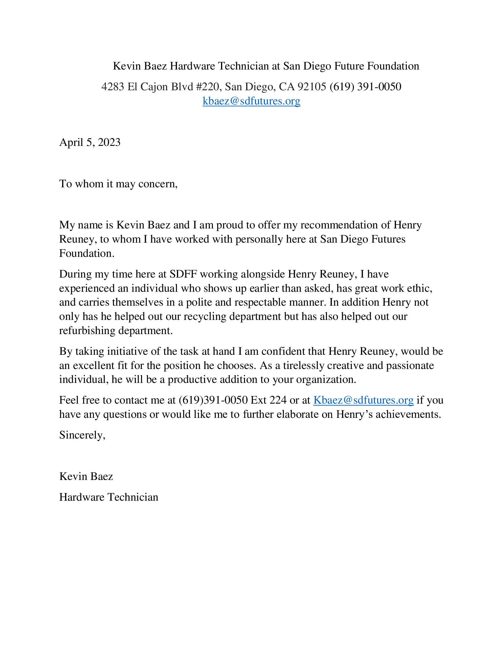 sdff rec letter